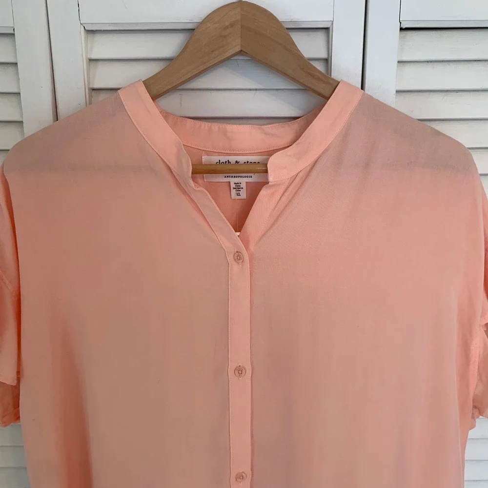 NEW Cloth & Stone Anthropologie Peach Flutter Sleeve Blouse Button Front XL READ